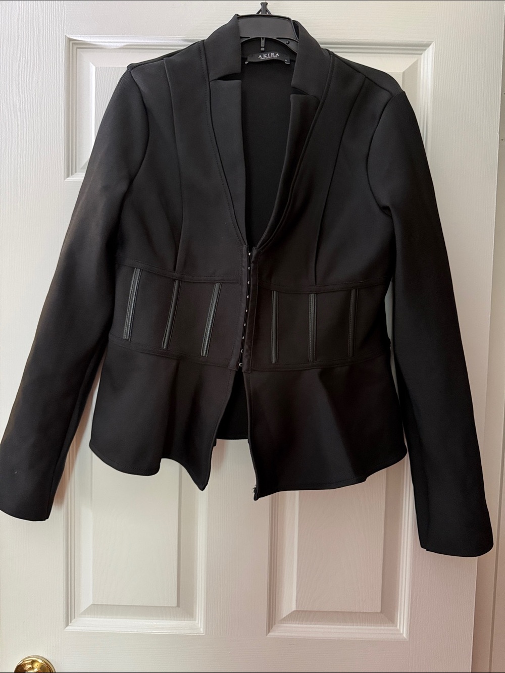AKIRA Black Peplum Hook-and-Eye Blazer